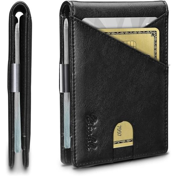 RFID Blocking Bifold Minimalist Wallets with Gift Box Classic Black